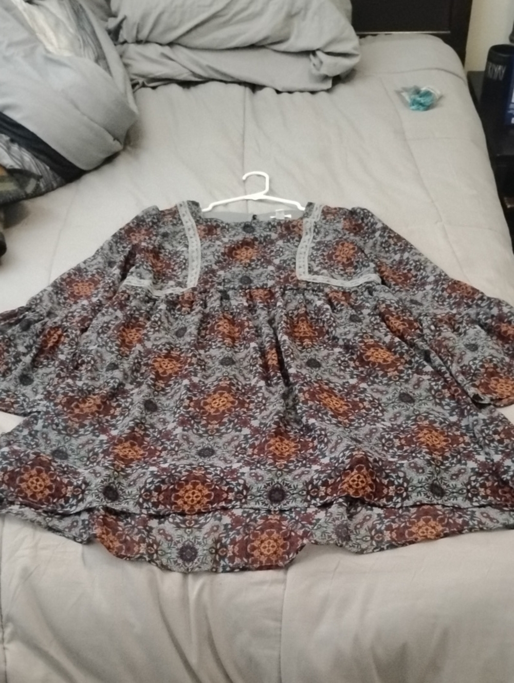 Boho Floral Dress in Rust and Gray